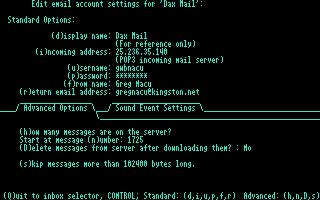 Mail account config screen